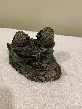 Hand-Carved Black Stone Inuit Kayak Sculpture
